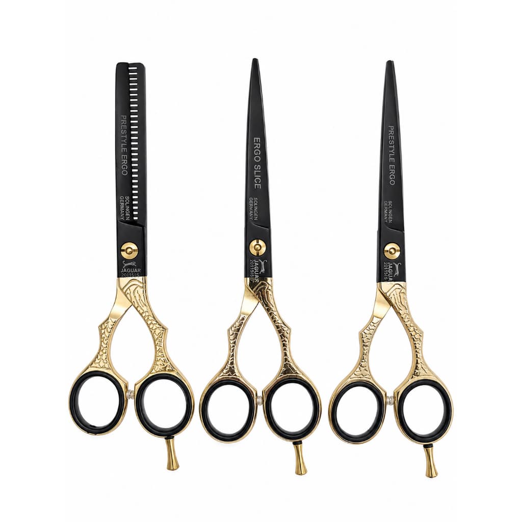 Kit 3 Tesouras Jaguar Profissional 6.5" Fio Laser + Navalha + Desbaste 6"