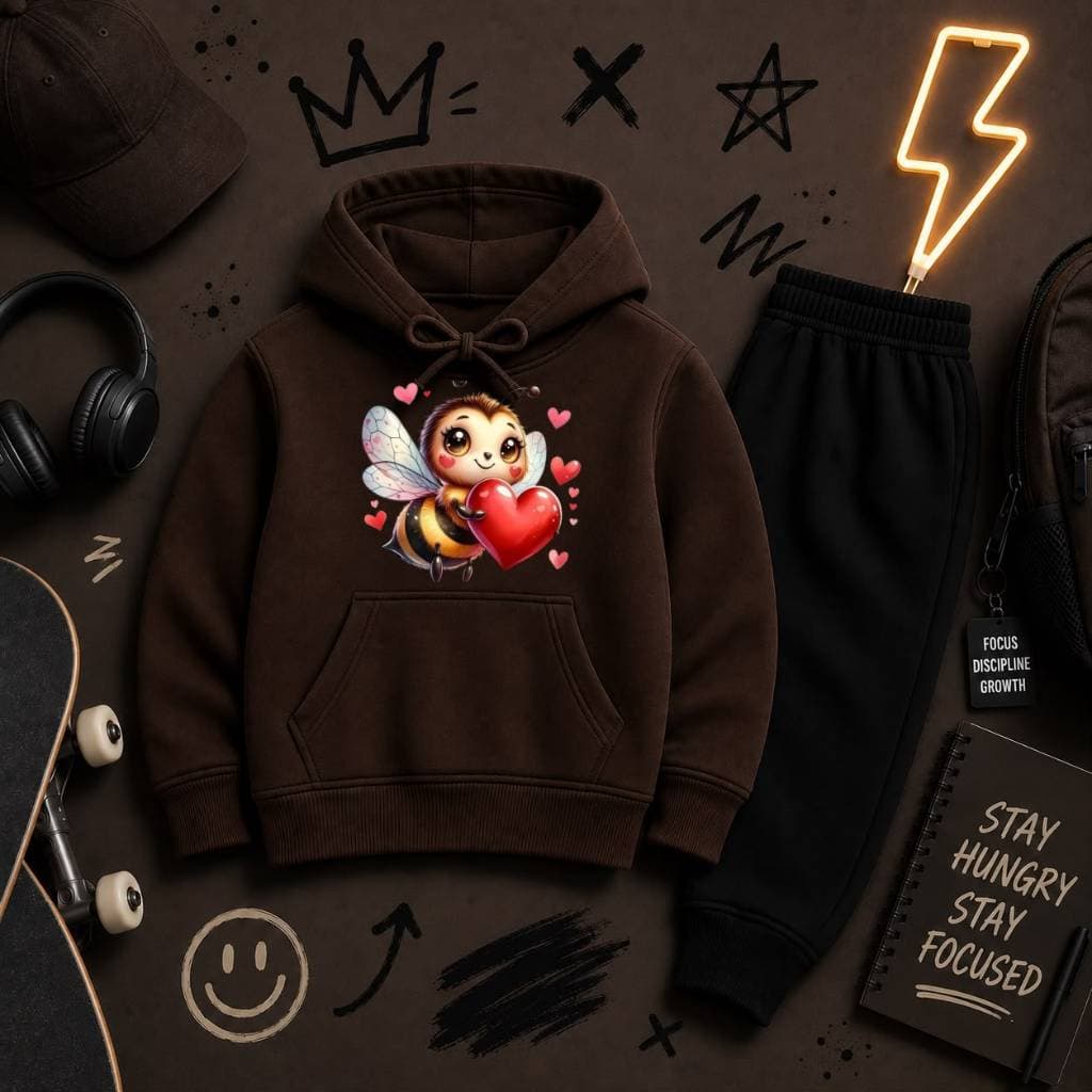Conjunto Moletom Infantil Canguru Premium Variedades de Cores e Tamanhos Estampa Personalizada De Abelhinha e Corações