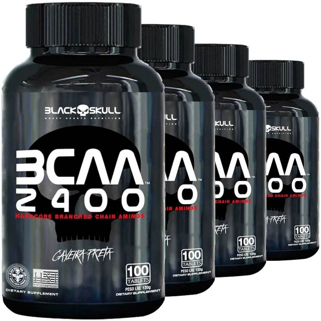 4x Bcaa 2400 100 Tabs cada Total 400 Tab Black Skull Caveira