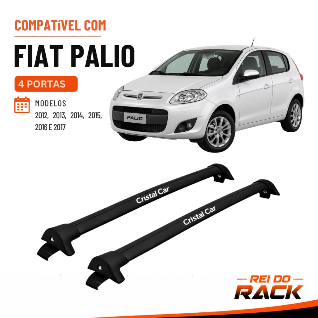 Rack De Teto CristalCar Fiat Palio | 4 Portas | 2012 A 2017 |  Fixação na Porta | Preto ou Prata