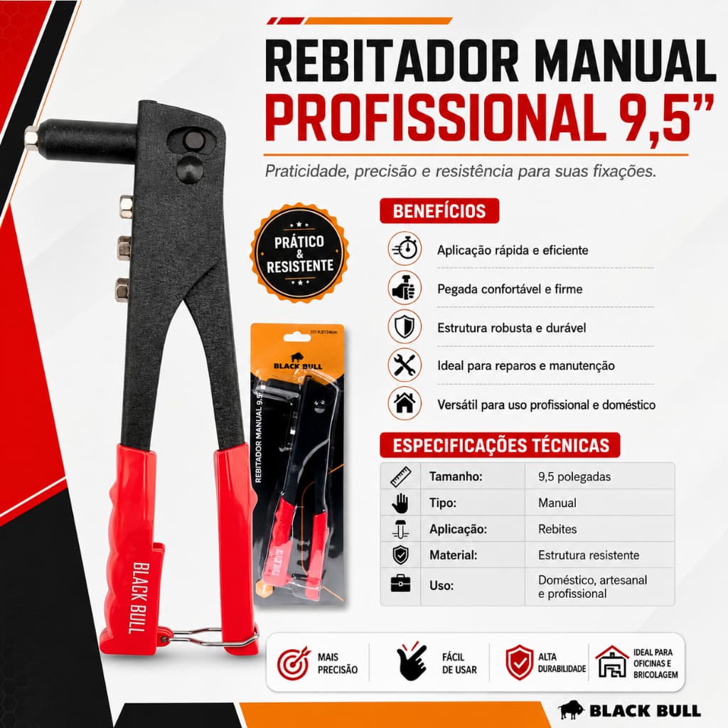 Rebitador Manual Profissional 95 Pol Rebite Ferramenta Pratica Resistente