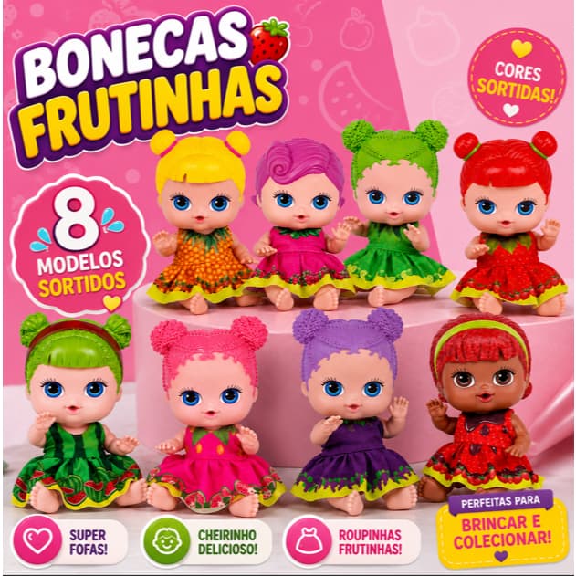 Kit 6 Bonecas Frutinhas Cotiplás Com Aroma De Frutas Brinquedo Infantil