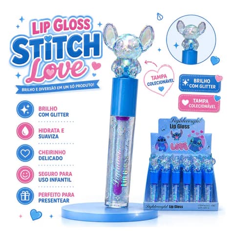 Lip Gloss Stitch Azul com Glitter