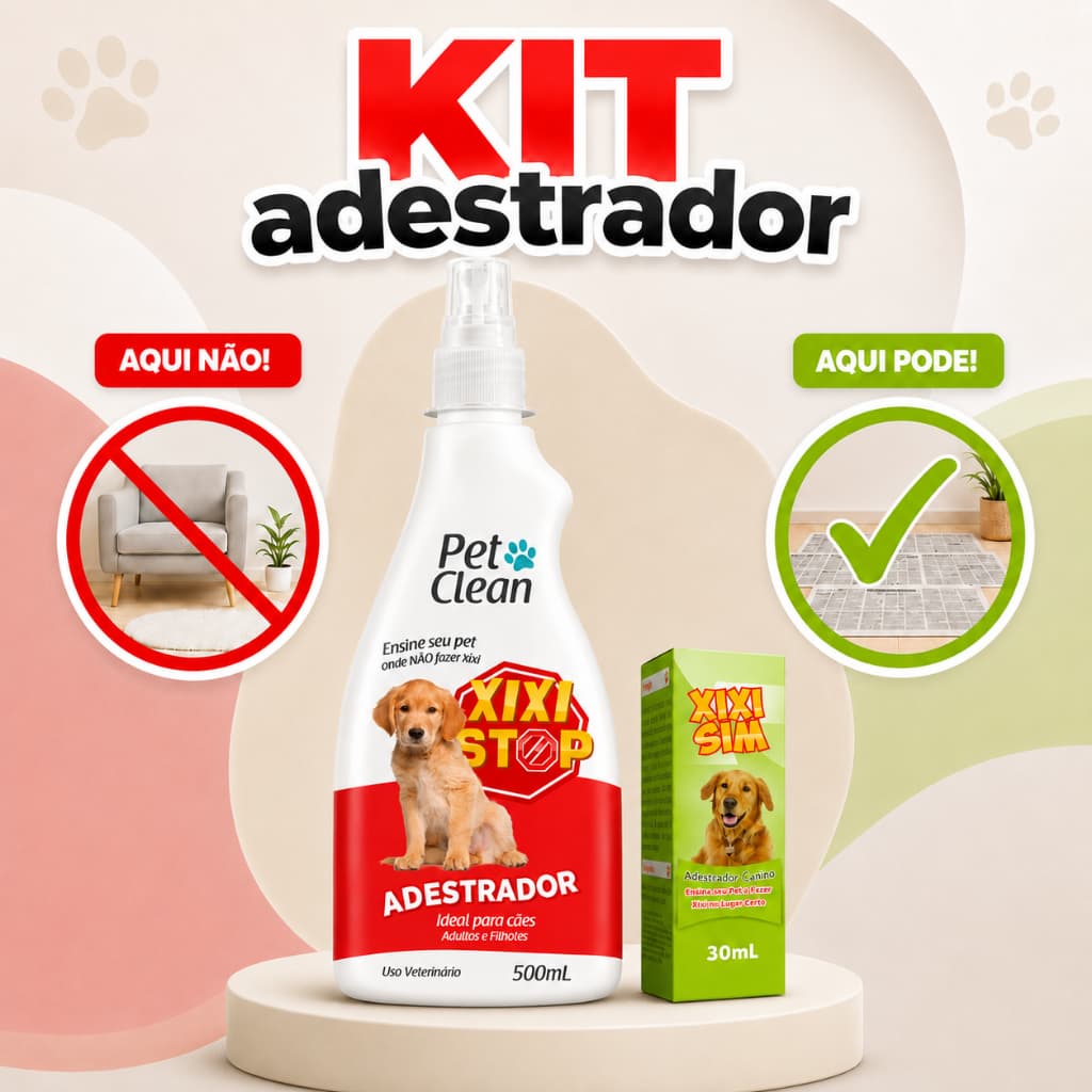 Kit Adestrador Educador Sanitário Cachorro Adestramento Pet Clean Xixi Stop 500 ml e Xixi Sim 30 ml