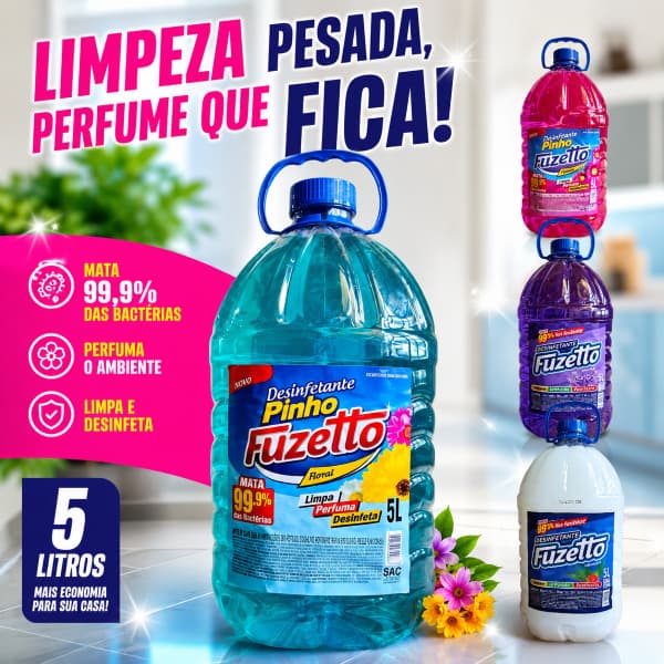 Desinfetante  Perfumado Pinho 5 Litros Fuzetto Banheiro Piso Casa