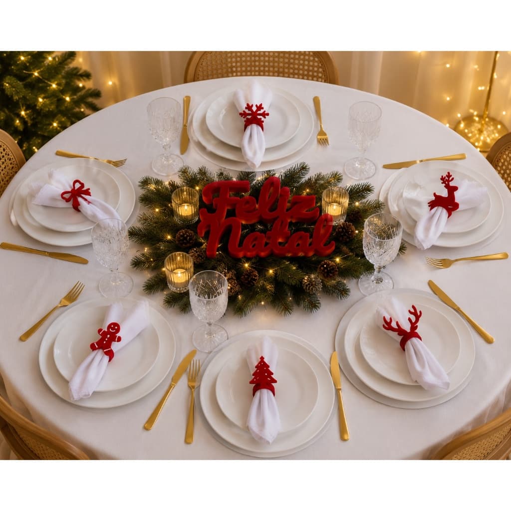Kit 6 Porta Guardanapo Natal  + Frase: Feliz Natal - Dourado ou Vermelho PLA 3D