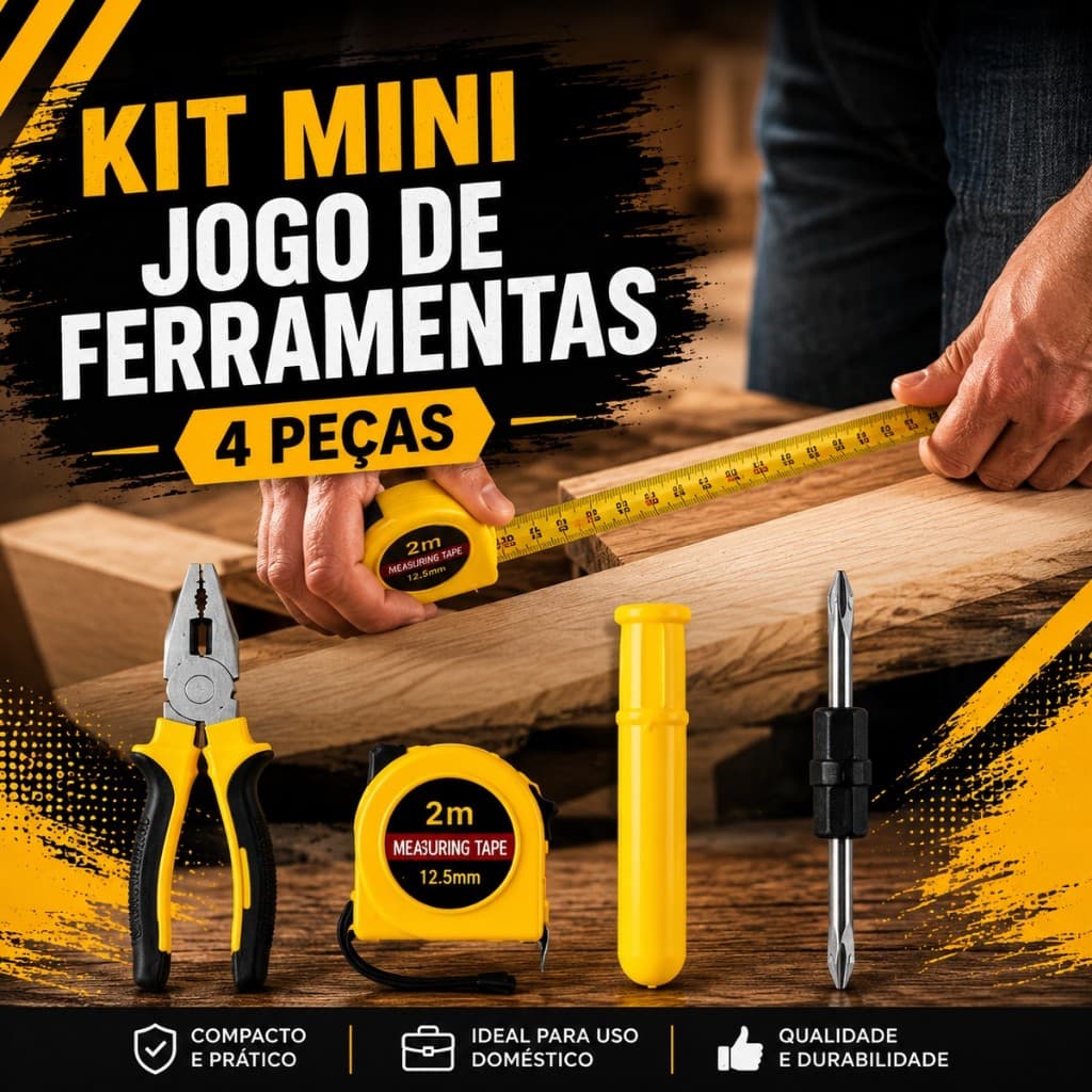 Kit Mini Jogo De Ferramentas 4 Peças Alicate Universal Trena 2m Chave Dupla Fenda Phillips