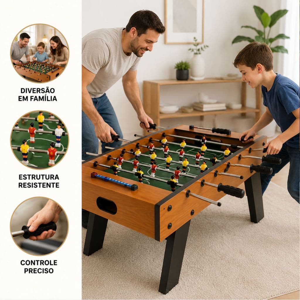 Mini Mesa de Pebolim Infantil Portátil em MDF Futebol de Mesa 51cm Jogo de Totó Portatil Adulto