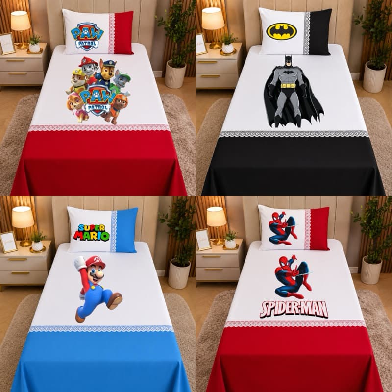 Lençol Solteiro Infantil Estampado com Fronha | Tema Infantil | Jogo de Cama 2 Peças | Diversos Modelos