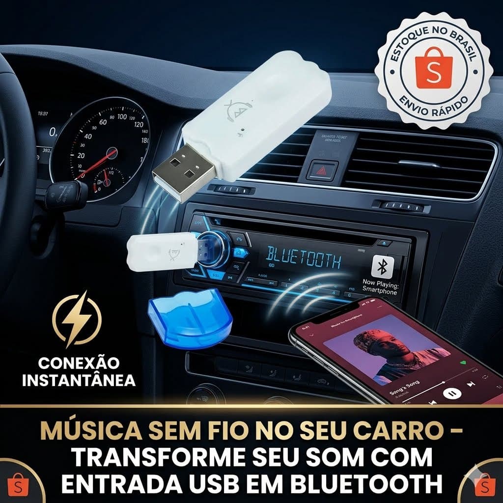 Adaptador Bluetooth USB Receptor de Música Sem Fio Áudio para Carro Som Automotivo PC Notebook Caixa de Som