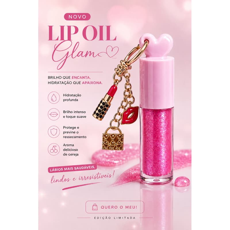 Gloss Labial Hidratante Efeito Glow Brilho Natural Portátil Lip Oil Pingentes