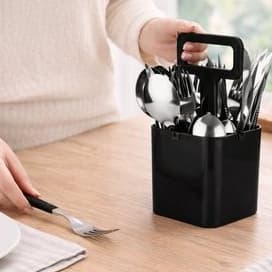 Jogo de Talheres 25 Peças Preto com Porta Talheres Organizador NeroDining™ Inox