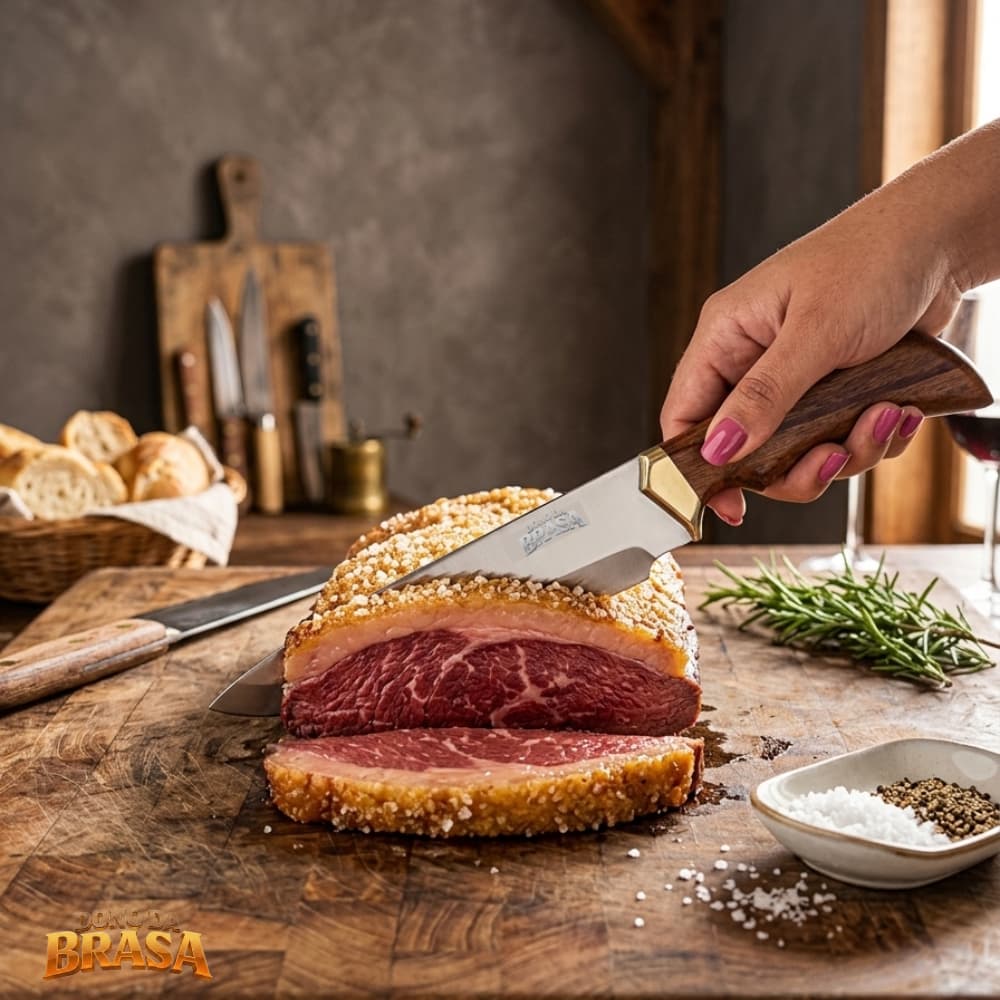 Faca de Churrasco Profissional Chef 8 Polegadas - Artesanal em Madeira Nobre com Estojo Luxo