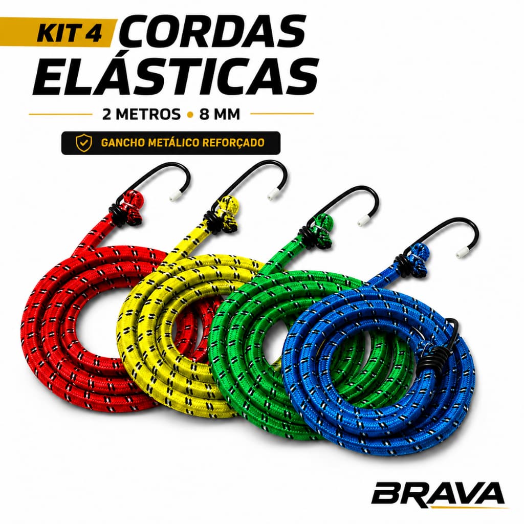 Kit 4 Corda Elástica 2 Metros Bagageiro Moto Bike Carga Extensor Amarrar