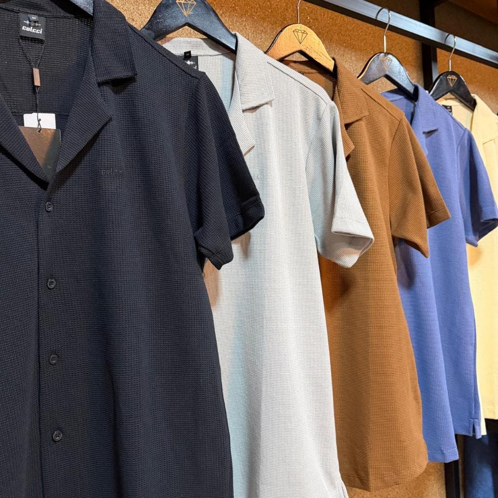 Camisa Tricot Masculina Colcci Gola Cubana Texturizada Premium Casual