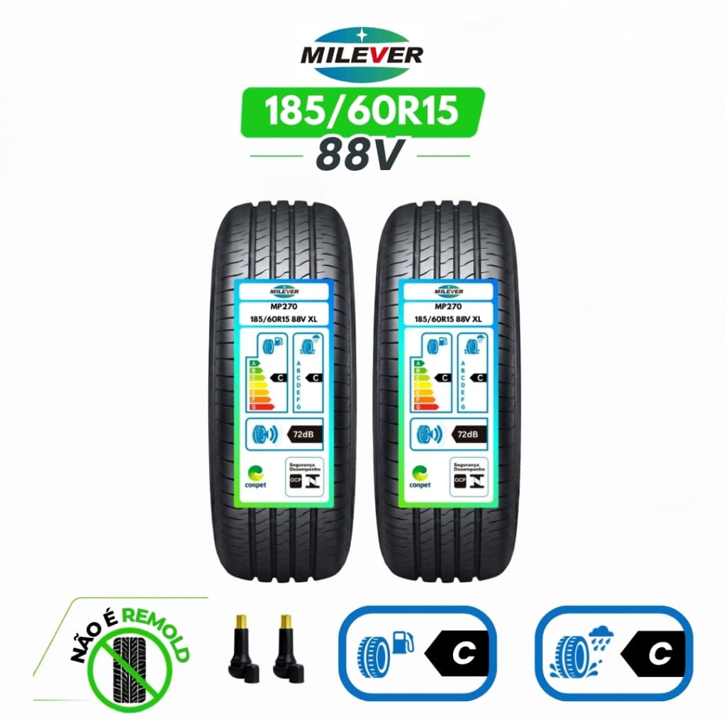 Pneu Milever 185/60 R15 Original Alta Classificação e Qualidade C/C 88V MP270