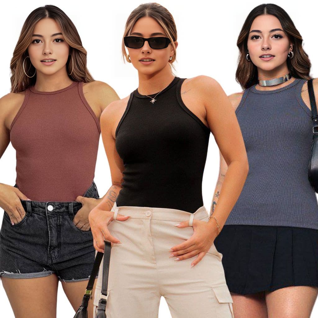 Kit 3 Regata Canelada Feminina Blusa Básica Camiseta Casual Confortável Para Dia a Dia Versátil