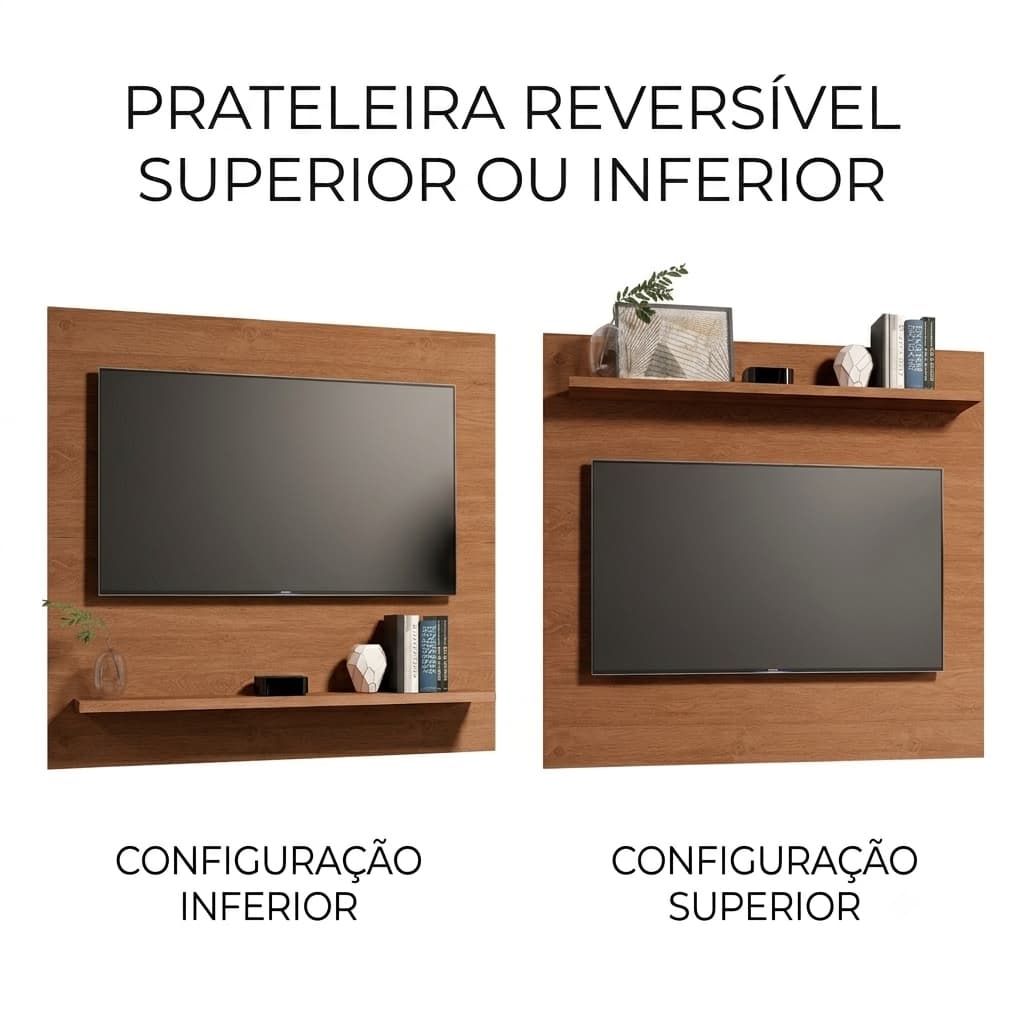 Painel Compacto TV 32 Polegadas Com Prateleira Suspenso Quarto Sala  90x90 cm