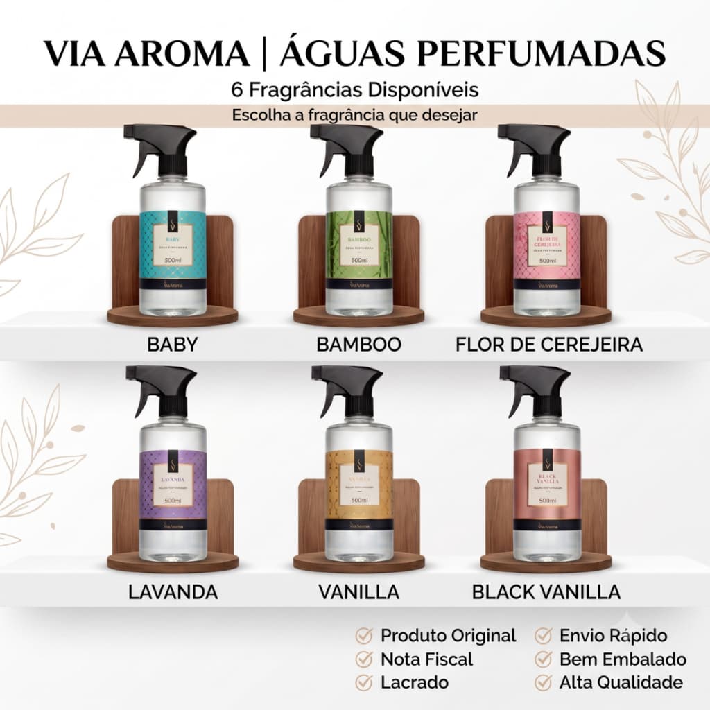 Água Perfumada Via Aroma 500ml Clássica Para Lençóis Roupas e Tecidos com Borrifador Spray