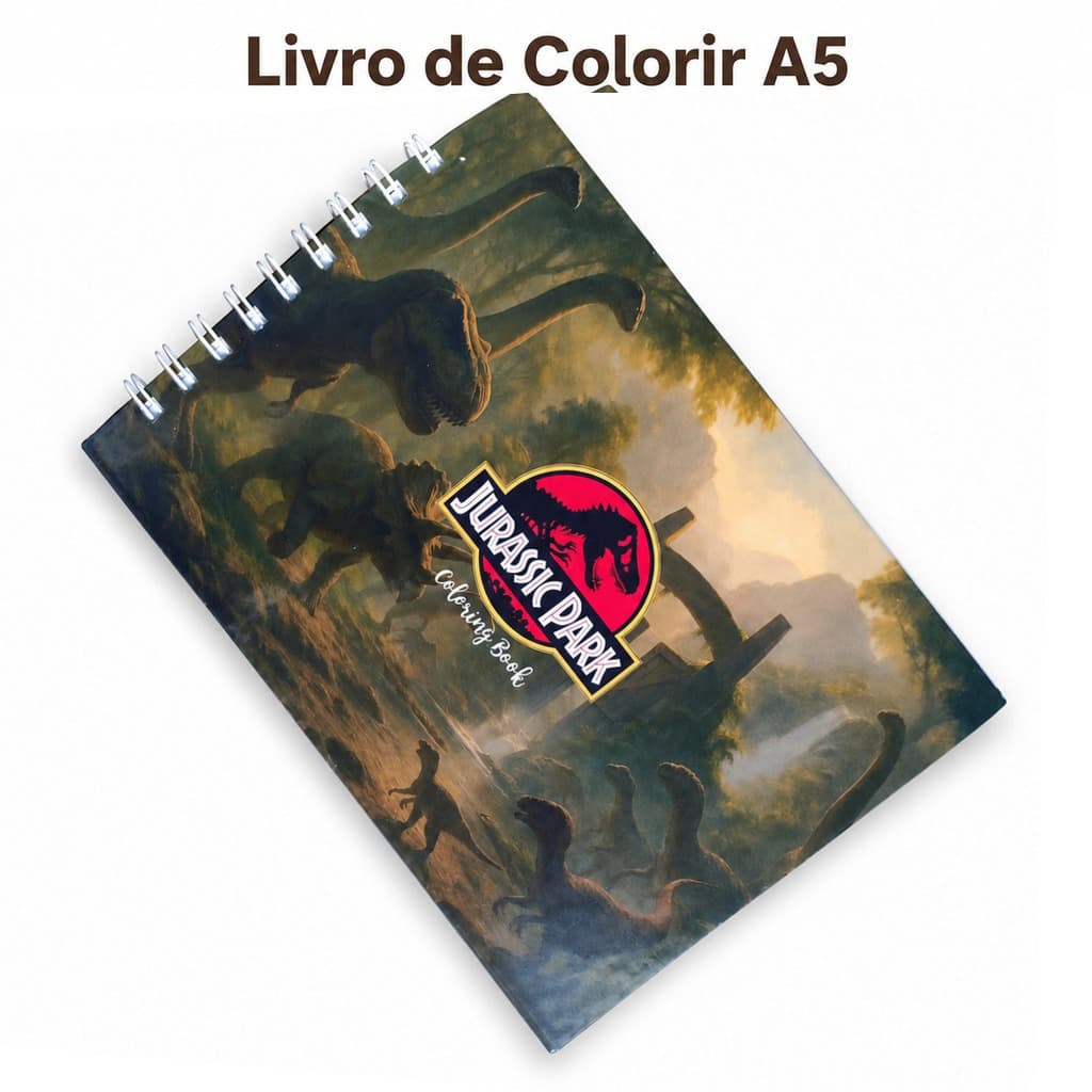 Livro de Colorir Jurassic Park A5 Capa Dura 50 Folhas Grossas com Acetato com ou sem Nome