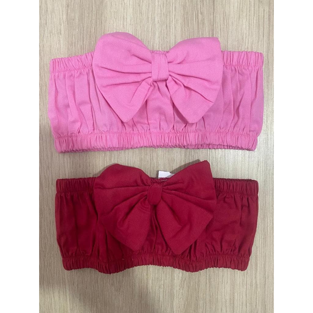 KIT Top Faixa Infantil Ciganinha com Laço 3D I branco e rosa