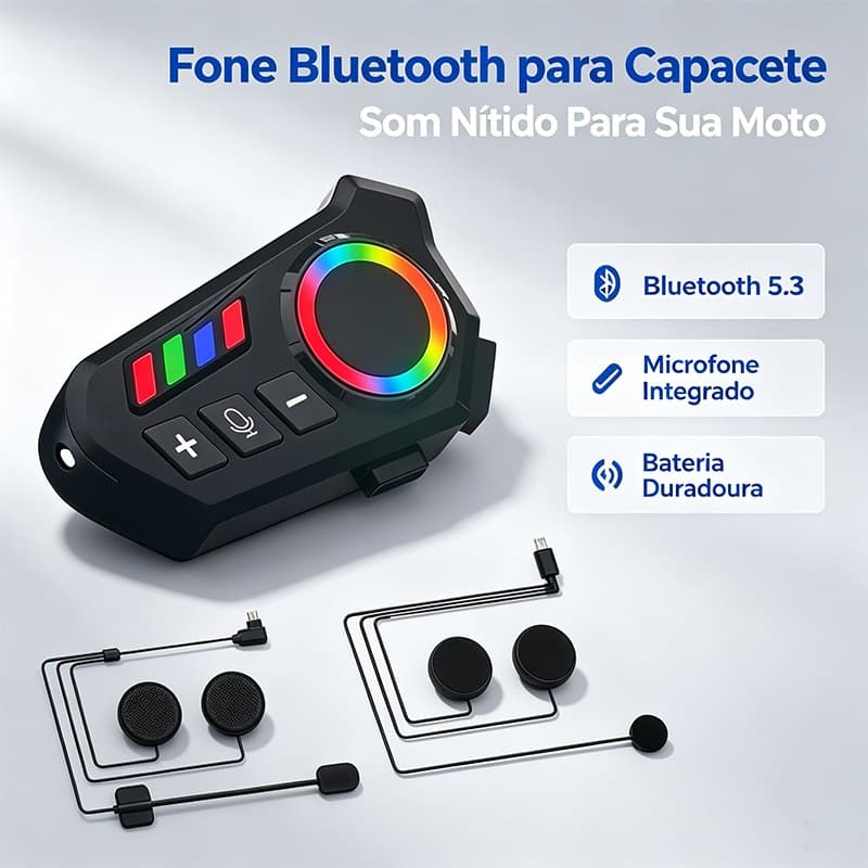 Intercomunicador para Capacete de Moto Bluetooth - Fone de Ouvido Sem Fio com Microfone e Controle de Voz