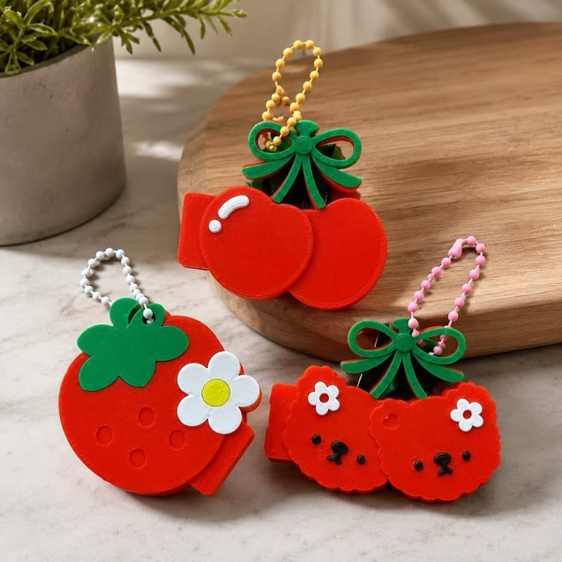 Abridor de Lata Chaveiro Cute 3D Cerejinha Urso Moranguinho Cereja Bolsa