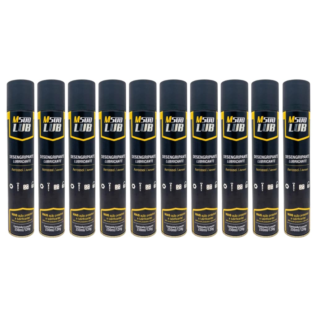 kit com 10 unidades Desengripante M500 Spray 250ml Para Aço E Alumínio - Lata Lubrificante