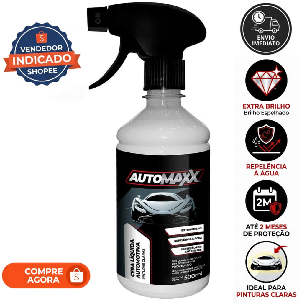Cera Liquida Automotiva Brilho Total Para Carro Moto Caminhão Pintura Clara 500ml Tira Encardido Evita Amarelado