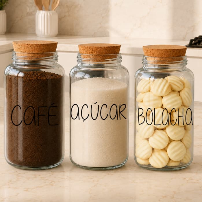 Kit Cantinho do Café | Pote Hermético De Vidro 810ml | Cozinha Decorada