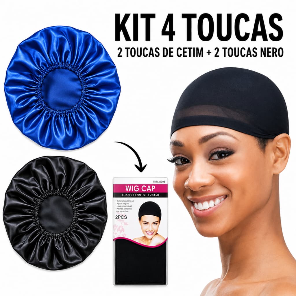 Kit  Toucas de nero + 2 Touca de cetim Antifrizz Pronto Entrega - Envio Rapido