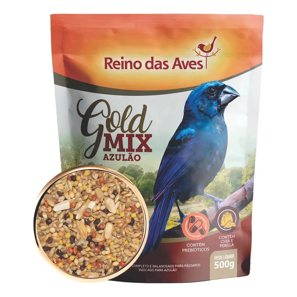 Ração Mistura Para Azulão Gold Mix Reino Das Aves 500g Premium