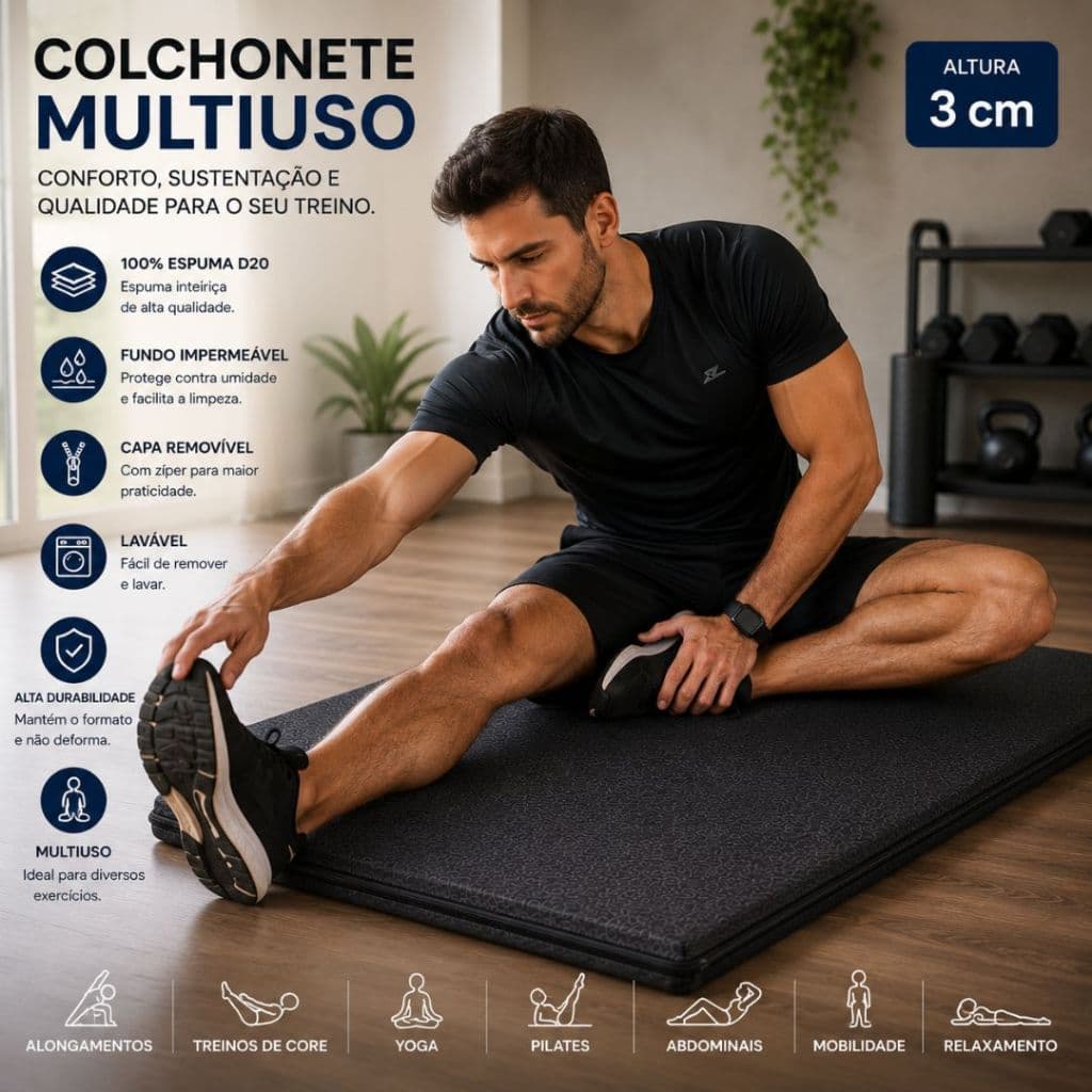 Tapete Fitness Premium 100% Espuma D20 para Academia em Casa Colchão Core Funcional Yoga  Mobilidade