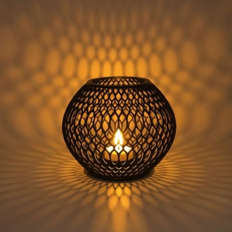 Suporte Decorativo Vela LED Esférico 10cm Preto Sala Quarto Iluminação Ambiente Decoração