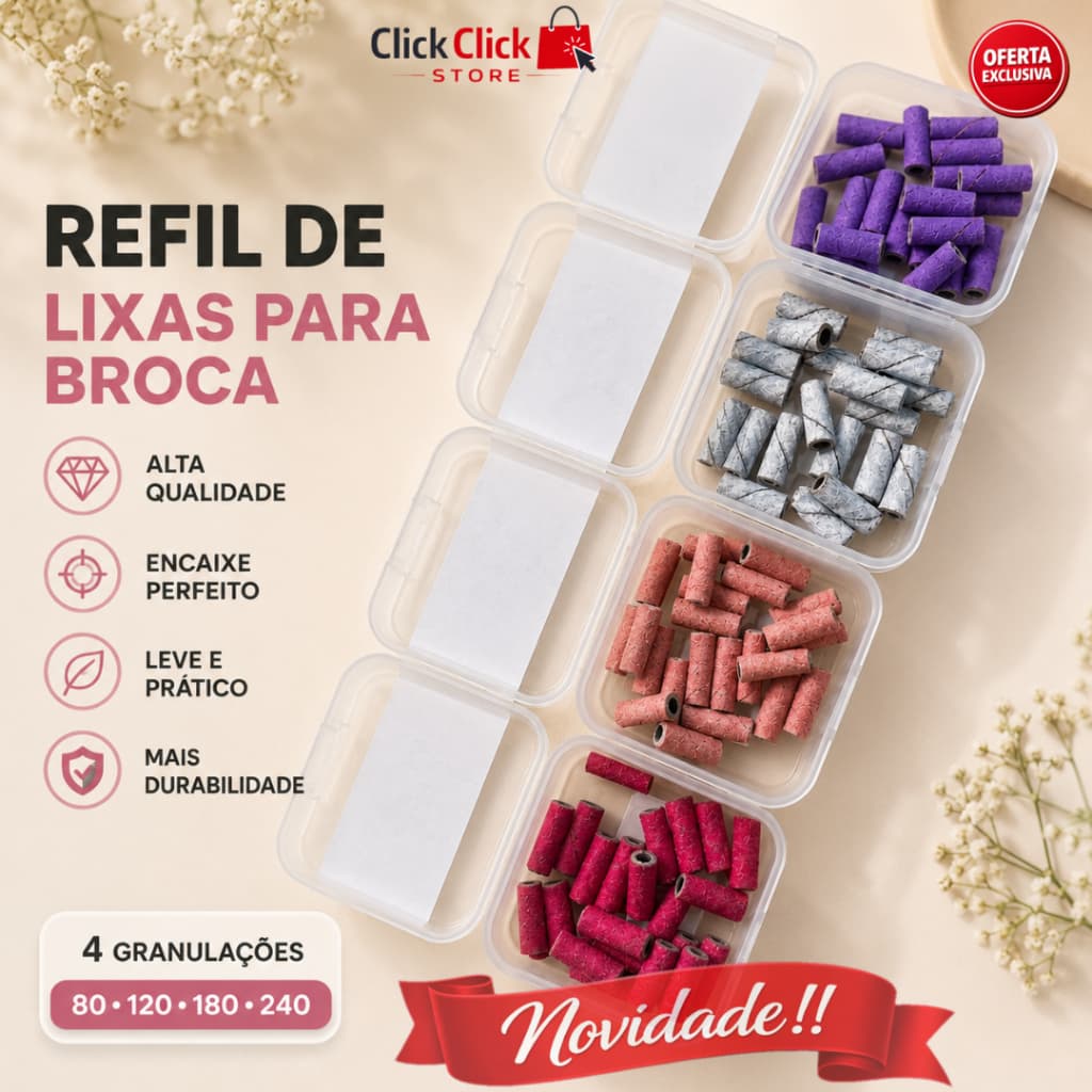 Refil Lixa para Broca Elétrica Manicure Profissional 20 Unidades Gramaturas 80 120 180 240 SQ7964