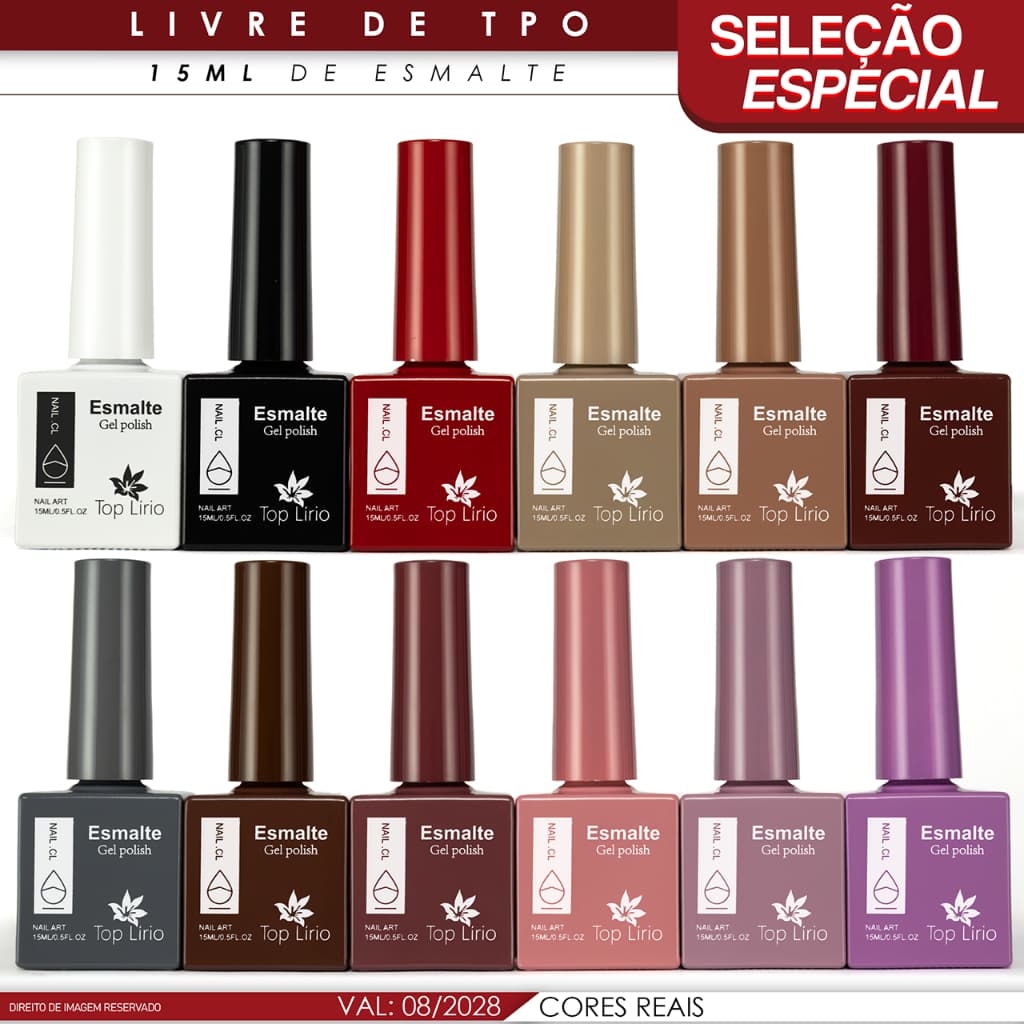 Kit 12 Esmaltes em Gel TOP LIRIO 15ml LED UV Unhas Manicure Profissional LANÇAMENTO