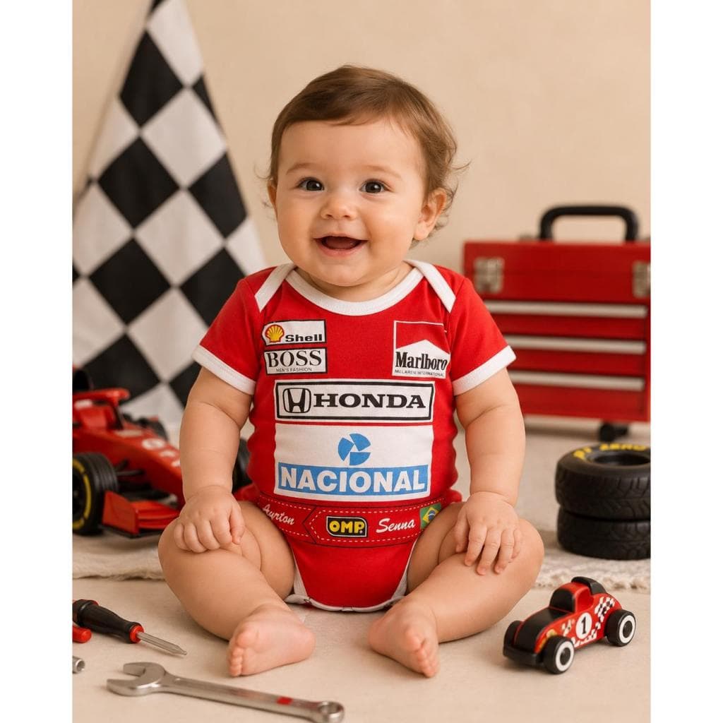 Body Bebê Infantil Mêsversário Temático Fórmula 1 Super Confortável Linha Premium