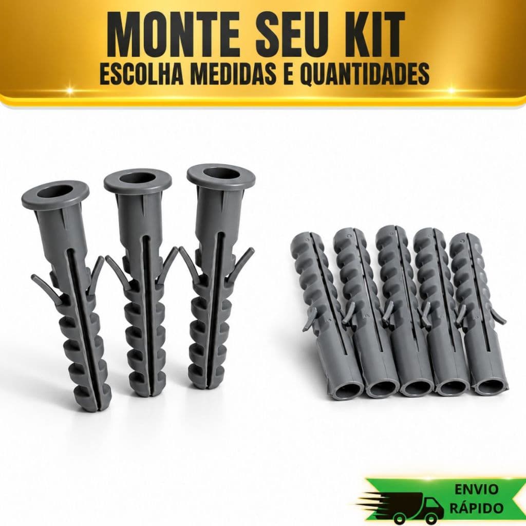 Buchas 6mm 8mm 10mm De Nylon Com E Sem Anel Fixação Parede Kit Buchas Reforçadas Alta Resistência