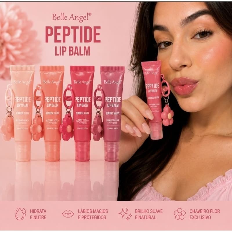 Lip Balm Peptídeos Belle Angel Hidratante Labial Com Chaveiro Flor