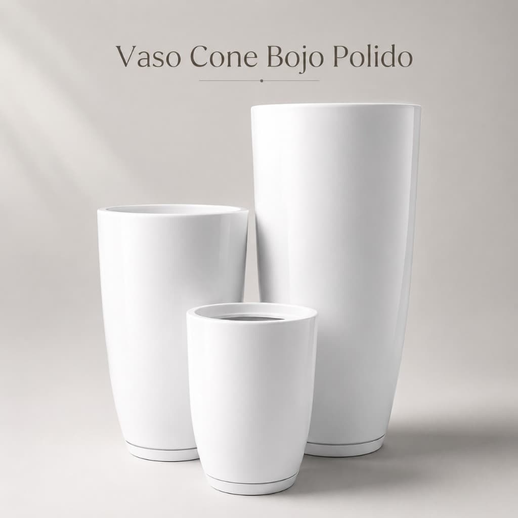 kit 3 Vasos decorativos para plantas cone bojo Com prato coletor embutido(Cores tradicionais)