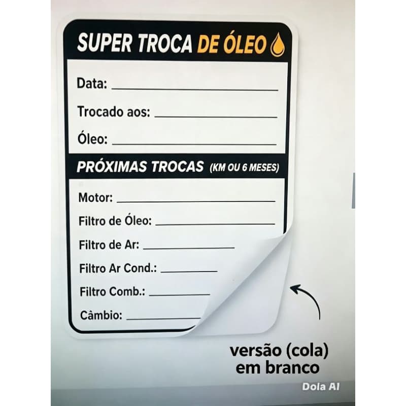 Etiqueta de troca de óleo,adesiva