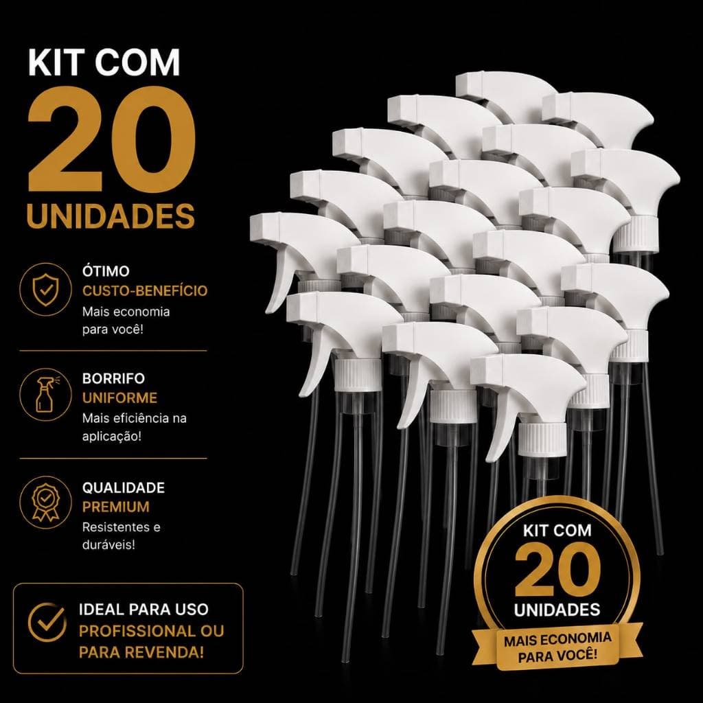 Kit 20 Gatilho Borrifador Valvula Spray Multiuso Adaptável Garrafa Pet Limpeza Jardim Aromatizador