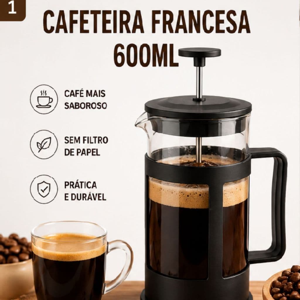 Cafeteira Francesa French Press 300ml 600ml Vidro Café Chá Infusões Filtro Reutilizável Prensa Manual Preta