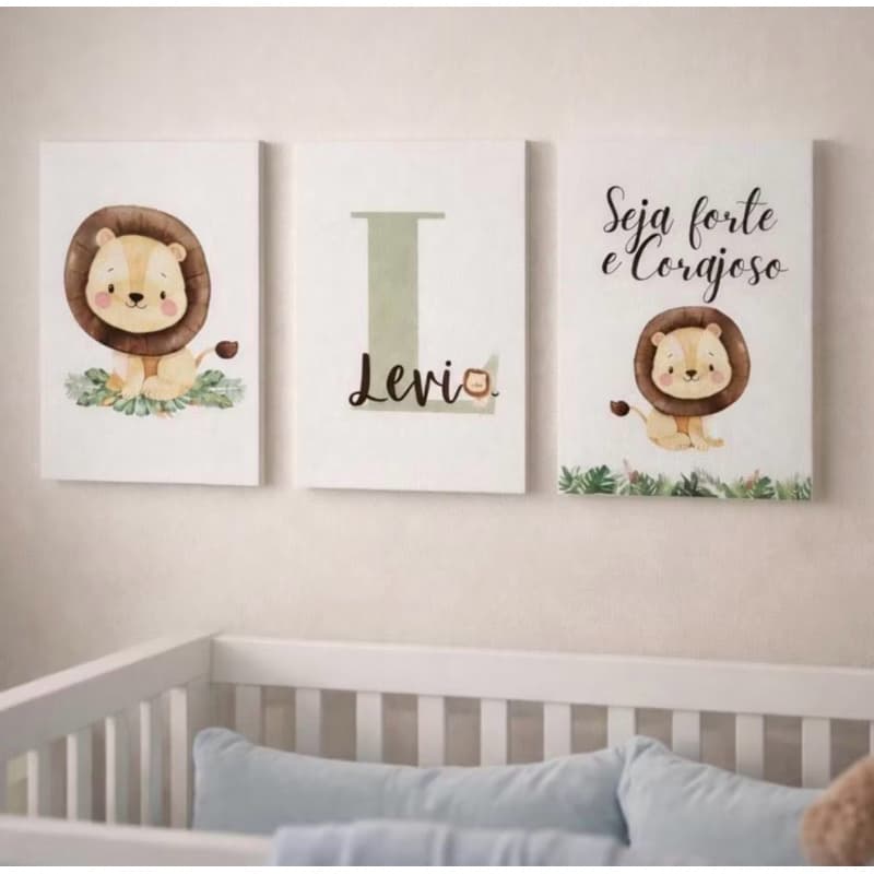 Kit Quadros Safari menino ou menina seja forte e corajoso leão safari Personalizado MDF 3mm