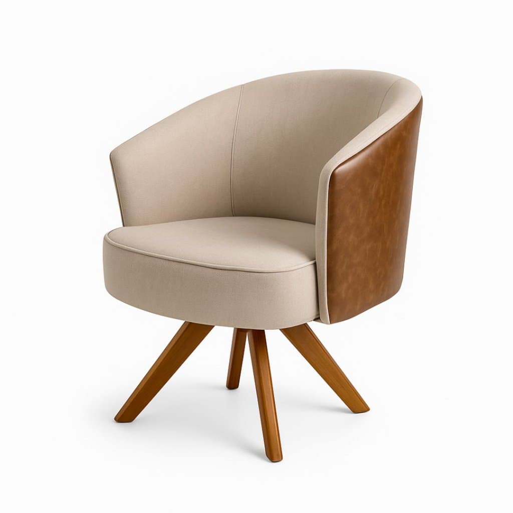 Poltrona Decorativa Julia Estofada com Base Giratória em Madeira Premium