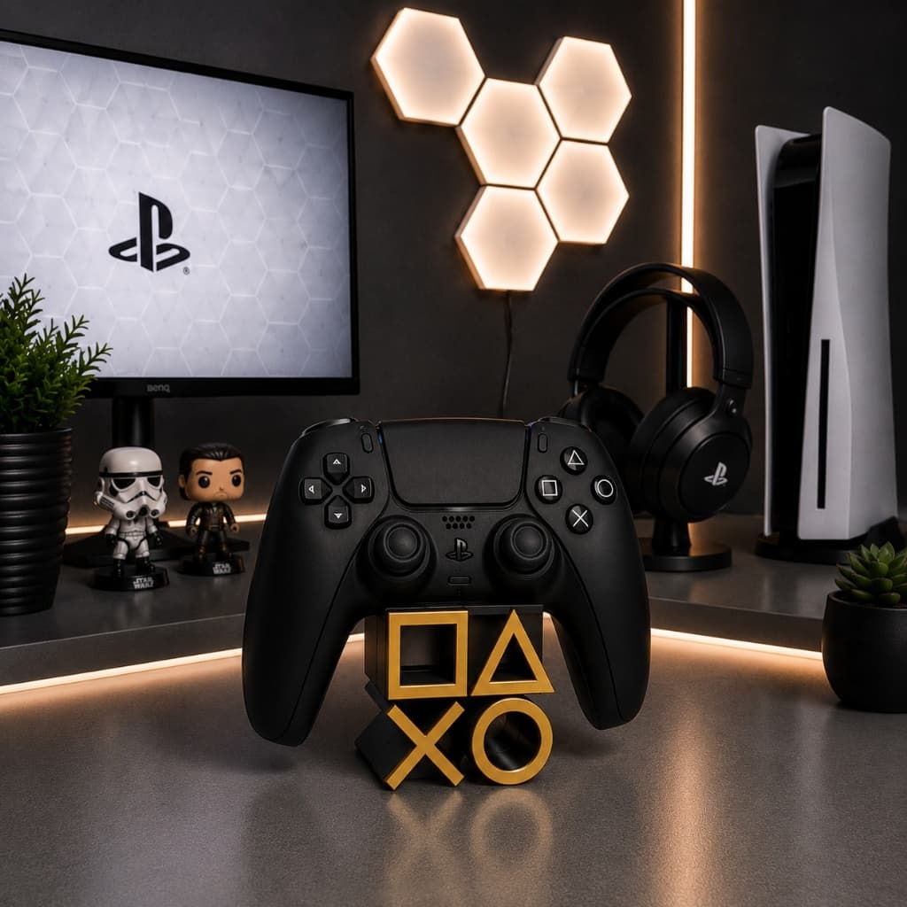 Suporte Controle PS5 | Organização para Setup Gamer | Impressão 3D Premium | Base PS DualSense Setup