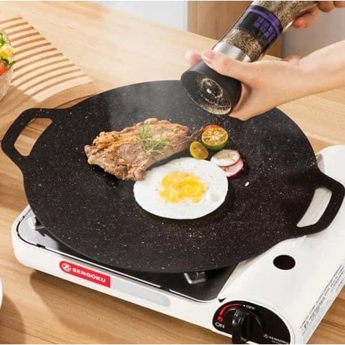 Chapa Redonda Antiaderente Para Churrasco  Ferro Fundido Com Alças Grill