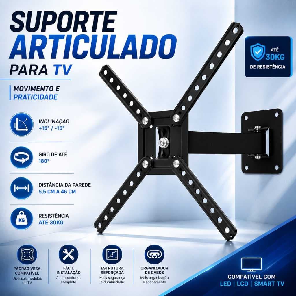 SUPORTE PARA TV ARTICULADO 32 a 55 polegadas LCD LED OLED QLED,PLASMA universal