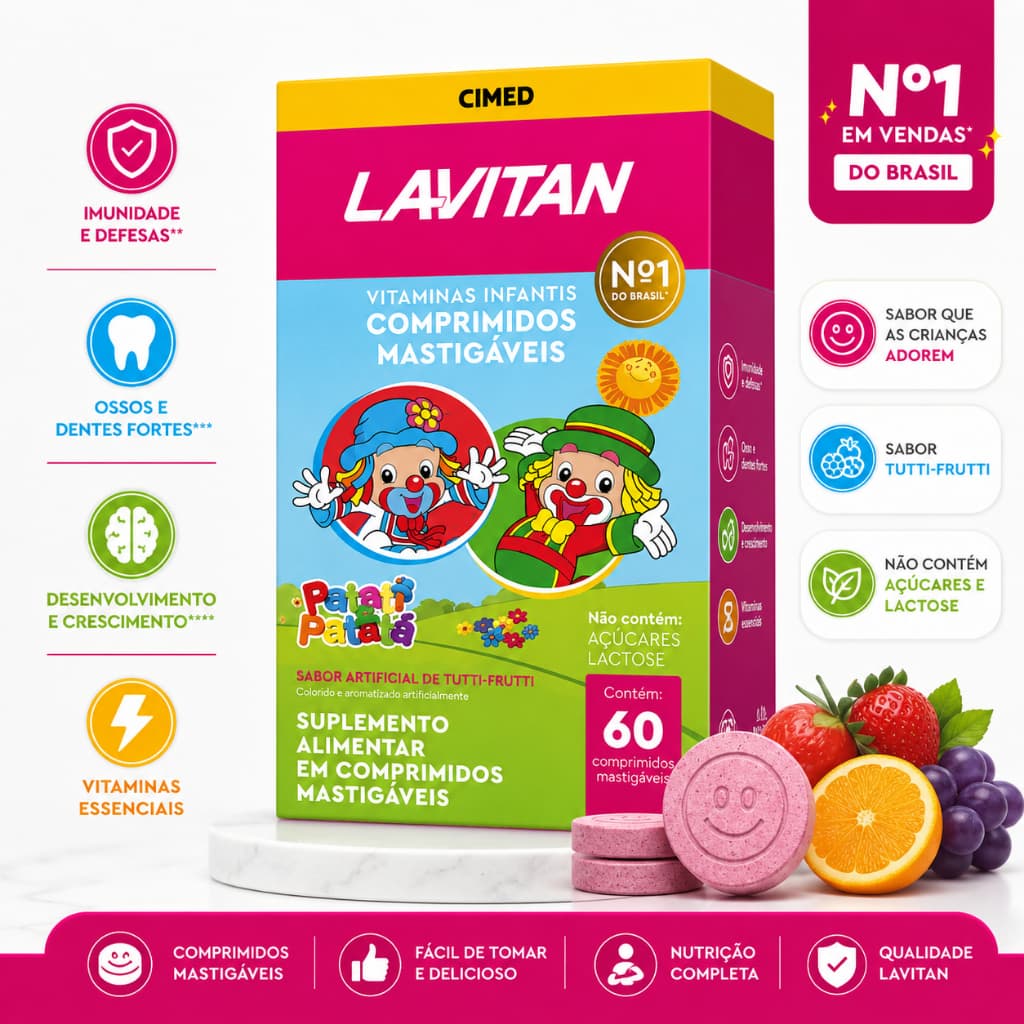 Lavitan Tutti Frutti 60cpr | Vitamina Mastigável Infantil Tutti-frutti