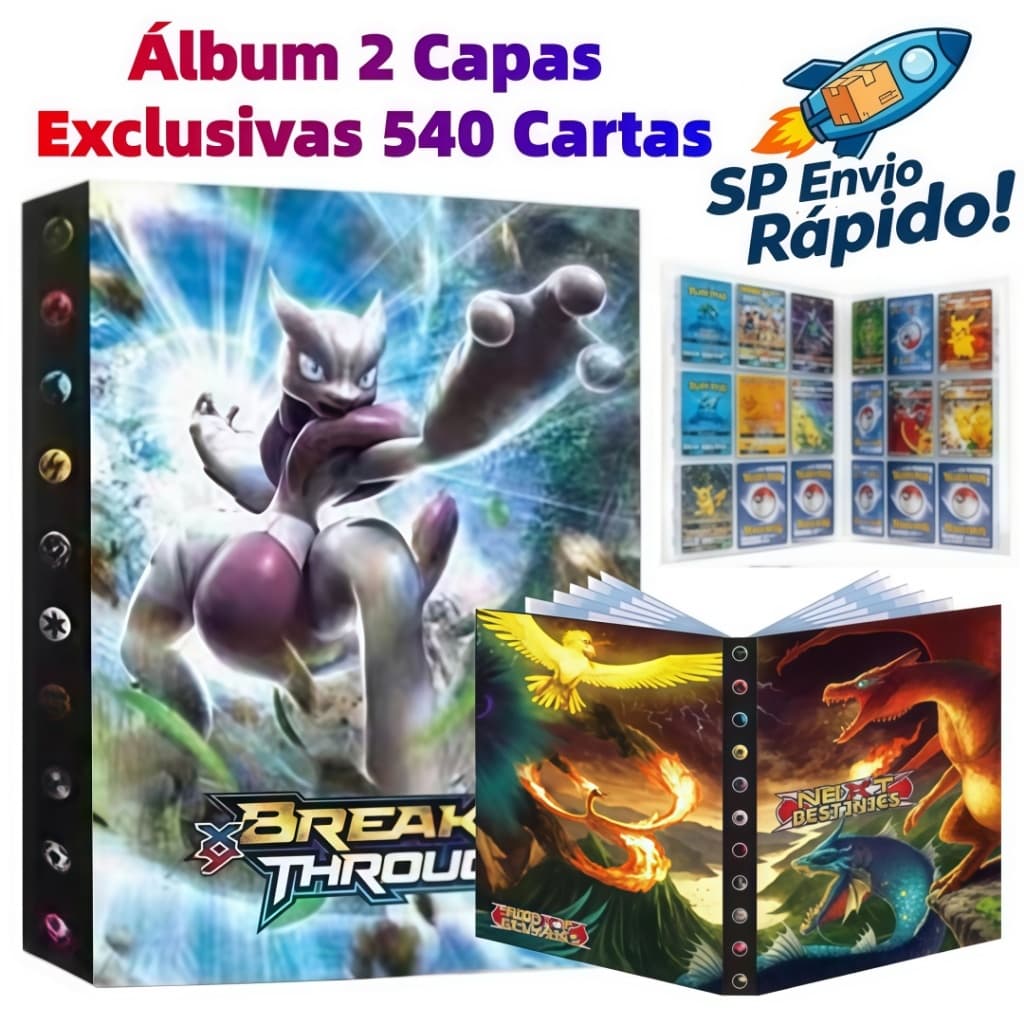 Álbum Pokémon 540 Cartas TCG 9 Bolsos Porta Cards Grande Capacidade Colecionador 2 Modelos de Capa
